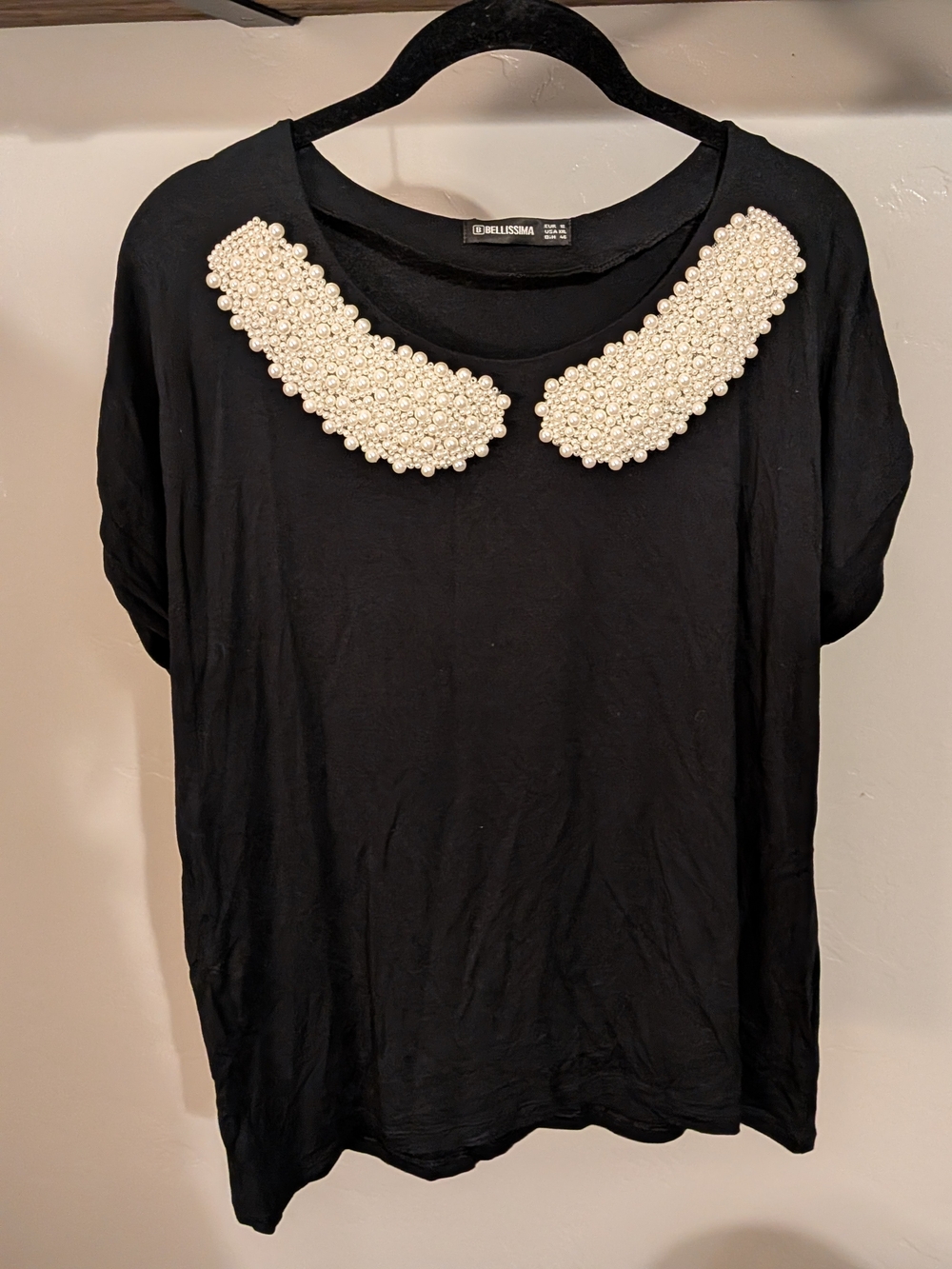 Bellísima Black Pearl-Embellished Crewneck Top